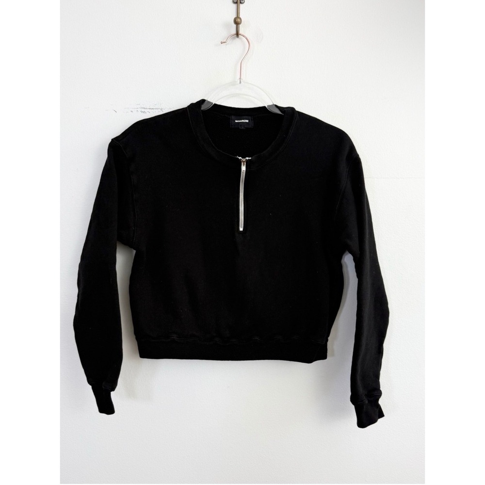 Monrow Half Zip Cropped Sweatshirt Black XS Pullover Athleisure
